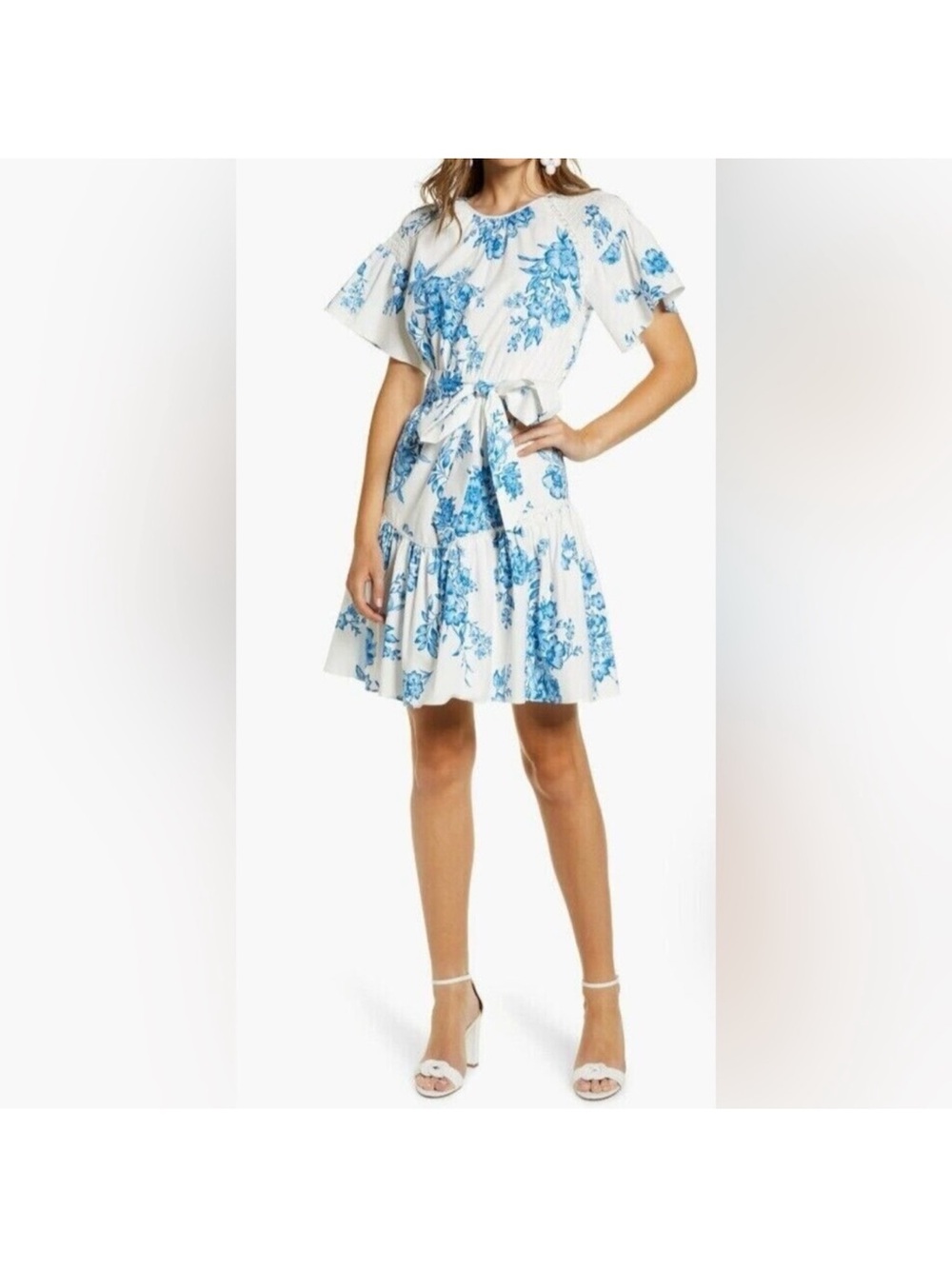 Rachel Parcell White Dress with Blue Floral Print